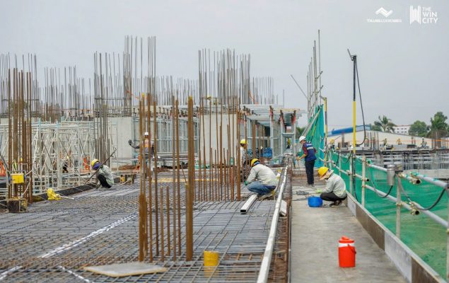 Thi công cốt thép cột vách tháp C1.3 dự án The Win City