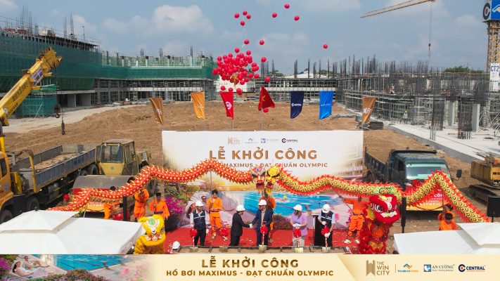 Khí thế thi công rầm rộ tại công trường hồ bơi Maximus The Win City