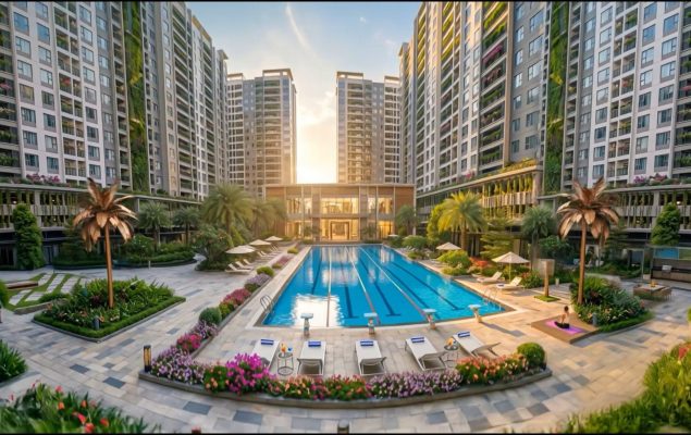 Khu vực ghế nghỉ thư giãn bên bờ hồ bơi Maximus