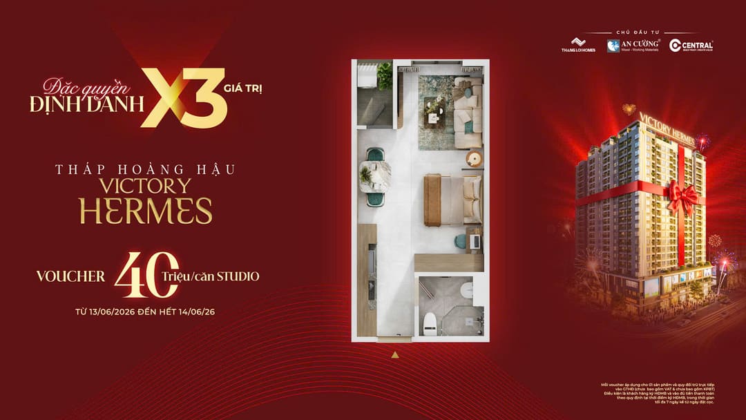 Mặt bằng thiết kế căn hộ Studio Tháp Hoàng Hậu Victory Hermes tại dự án The Win City