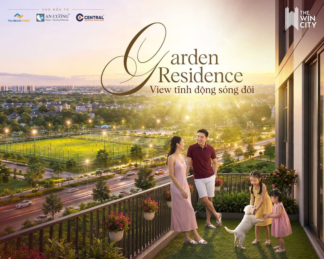 Phối cảnh căn hộ sân vườn Garden Residence với góc nhìn tĩnh động sóng đôi độc đáo