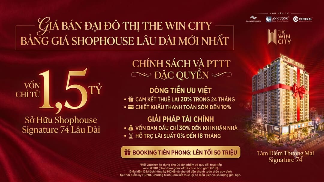 Chính sách giá bán và phương thức thanh toán shophouse khối đế sở hữu lâu dài tại đại đô thị The Win City