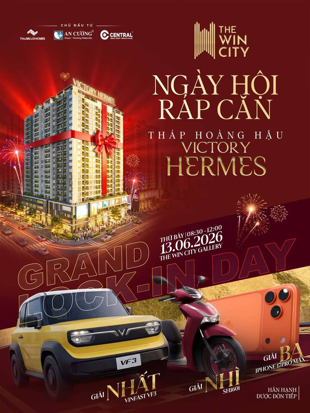 Ngày hội ráp căn Victory Hermes ngày 13.06.2026 cơ hội săn căn hộ vị trí đẹp nhận xe VinFast VF3
