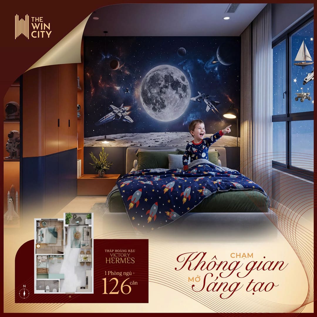 Layout mặt bằng thiết kế căn hộ 1 phòng ngủ cộng thông minh tại Victory Hermes