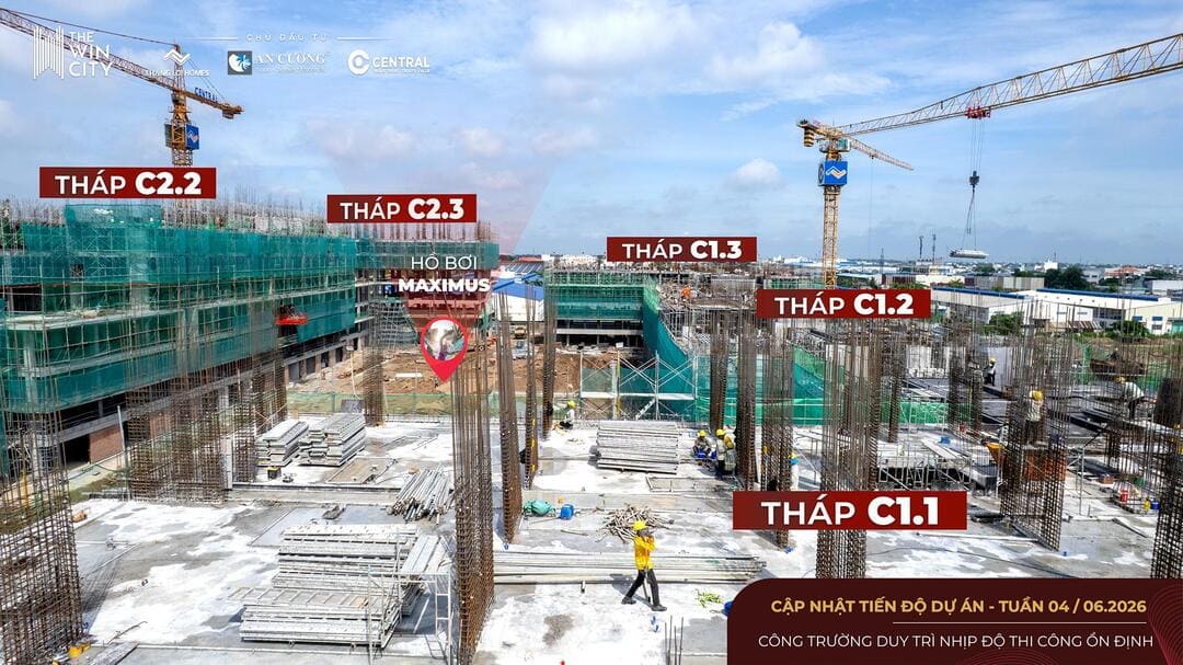 Toàn cảnh công trường thi công nhộn nhịp ngày đêm tại khu đô thị vệ tinh The Win City Long An