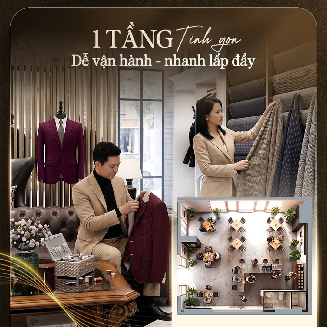 Layout thiết kế shophouse 1 tầng tinh gọn và tối ưu không gian kinh doanh