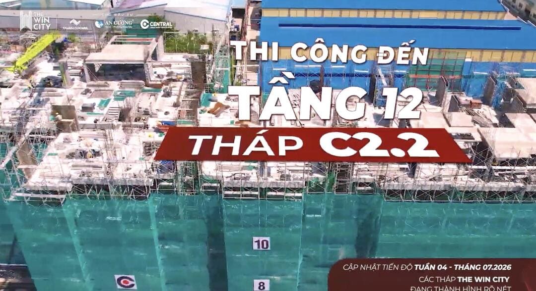 Tiến độ xây dựng tháp C2.2 The Win City chạm mốc sàn tầng 12