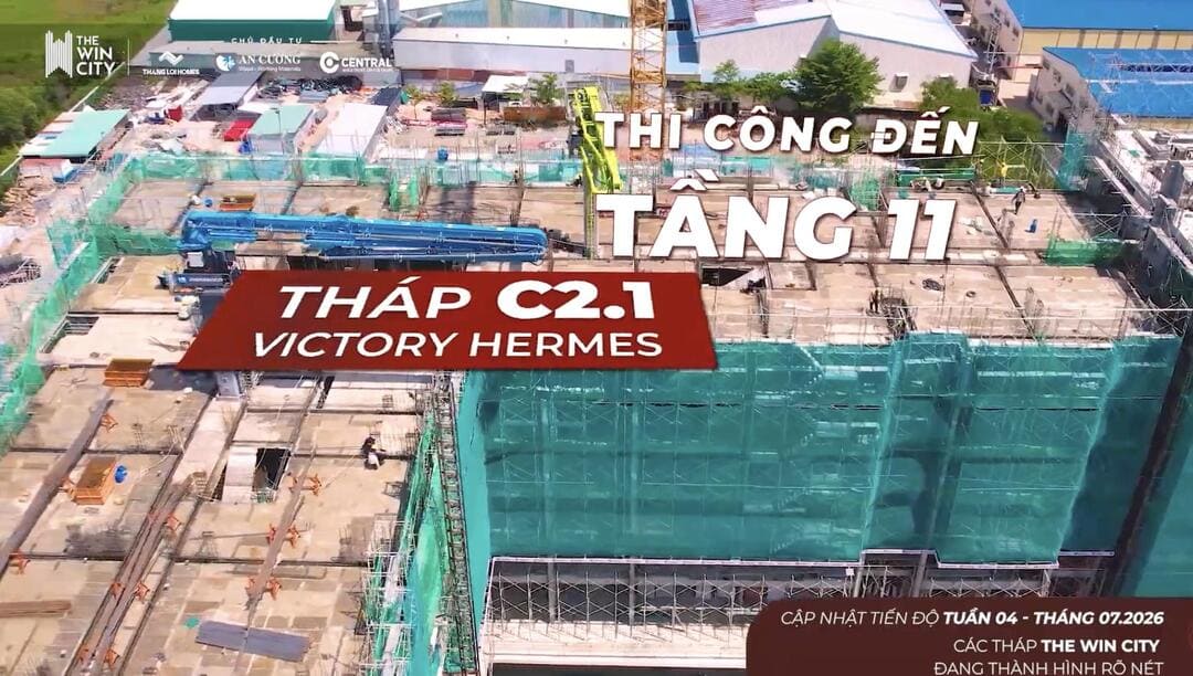 Tháp C2.1 Victory Hermes thuộc phân khu C2 thi công sàn tầng 11
