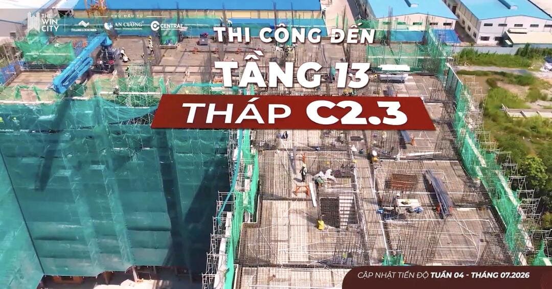Tháp C2.3 dự án The Win City dẫn đầu tiến độ khi vươn tới sàn tầng 13