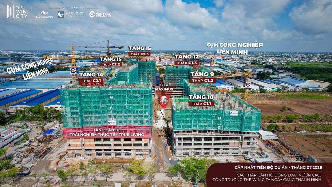 Toàn cảnh tiến độ thi công thực tế tại công trường dự án The Win City