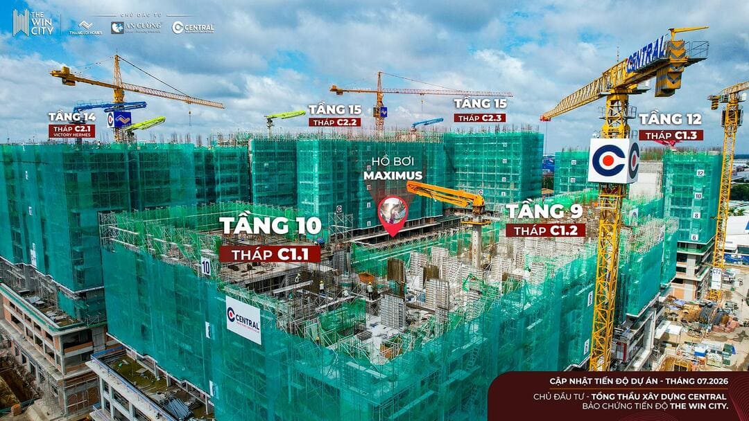 Các khối tháp cụm C2 The Win City đang nhanh chóng tiệm cận tầng 16
