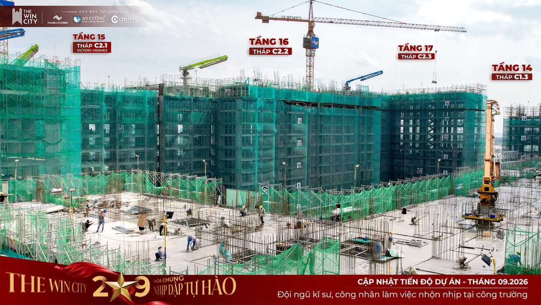 Thi công sàn tầng 17 tại tháp C2.3 dự án The Win City