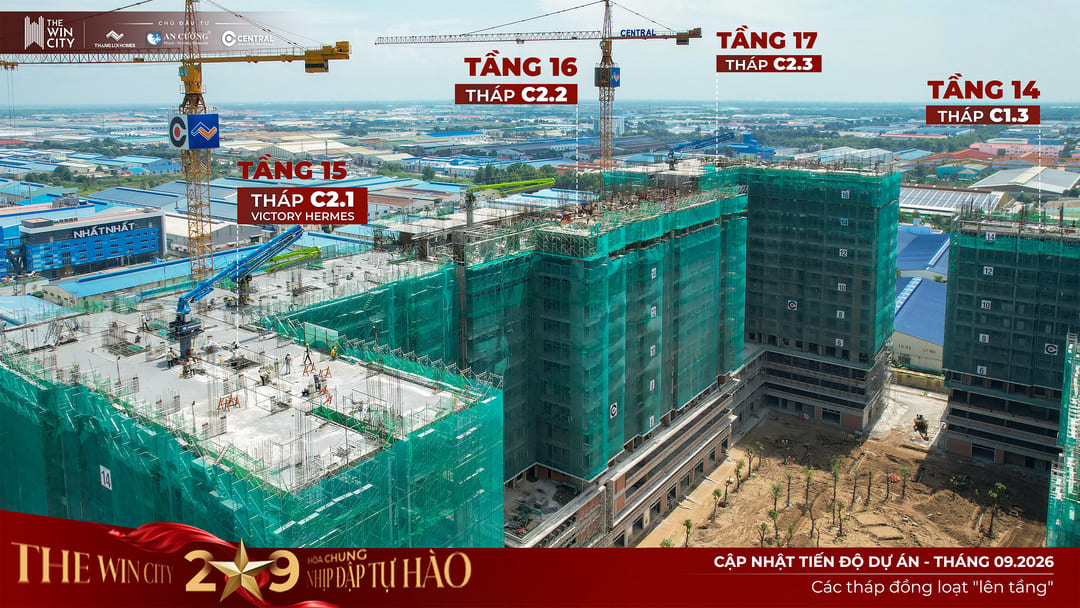 Tháp C2.2 The Win City đang hoàn thiện kết cấu tầng 16